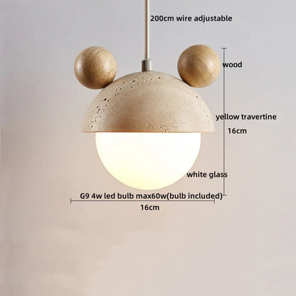 DecorBites™ Glass Ball Pendant Light - Adjustable Wire, LED, Yellow Travertine White, Dining Room