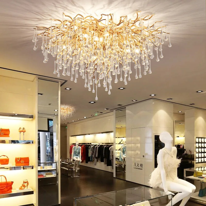Decorbites™ Lámpara de Techo LED de Cristal Dorado para Espacios Elegantes