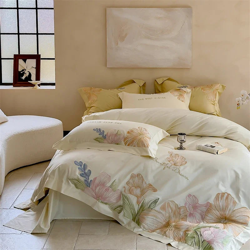 طقم أغطية سرير مطرزة من القطن المصري DecorBites™ 100S للمقاسات الكبيرة والكبيرة (يورو)