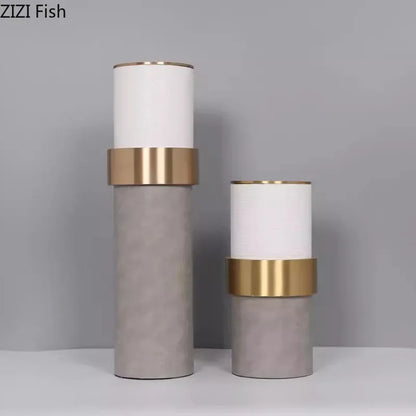 DecorBites™ Gold Cylinder Vase Leather Desk Decor Artificial Flower Arrangement
