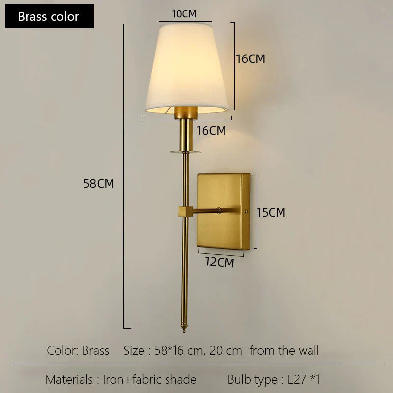 DecorBites™ Black Brass Fabric Shade LED Wall Sconce for Bedroom & Mirror Decor