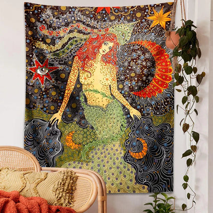 Decobites Psychedelic Celestial Floral Wall Hanging Tapestry for Dorm Decor