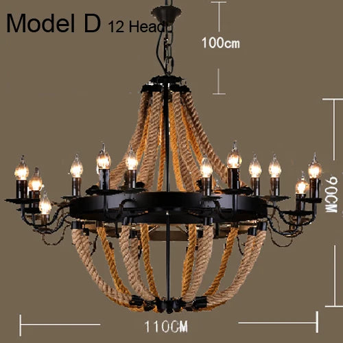 DecorBites™ Industrial Hemp Rope Pendant Light with Iron Lampshade