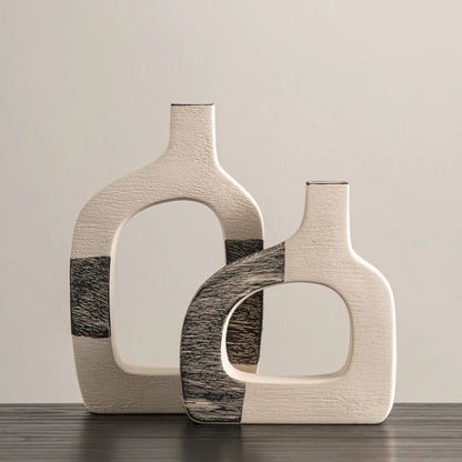 Florero de cerámica DecorBites™ con rayas geométricas para decoración del hogar y arreglos florales