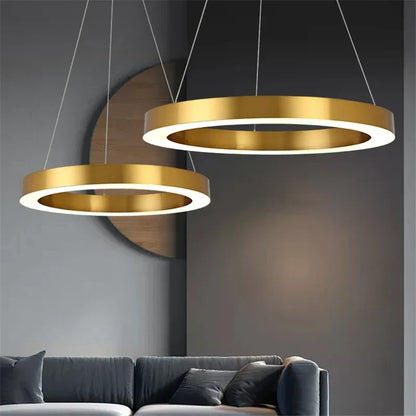 DecorBites™ Circular Gold Ring LED Pendant Light for Dining Room and Living Room