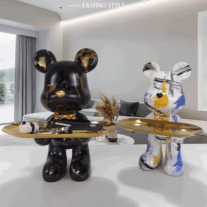 DecorBites™ Graffiti Bear Figurine: Modern Table Decor & Key Storage Sculpture