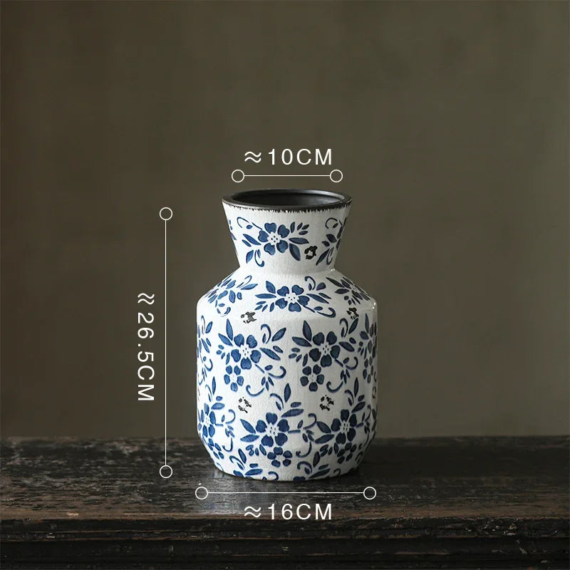 DecorBites™ Blue White Porcelain Vase Hydroponic Ceramic Flower Pot Room Decor