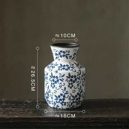 DecorBites™ Blue White Porcelain Vase Hydroponic Ceramic Flower Pot Room Decor