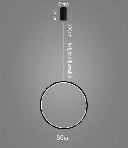 DecorBites™ LED Ring Chandelier: Minimalist Black Circle Pendant Light for Living Room Lighting