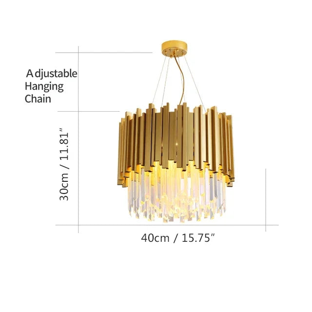 DecorBites™ Golden Stainless Steel Crystal Chandelier: Modern Round LED Light for Dining Room