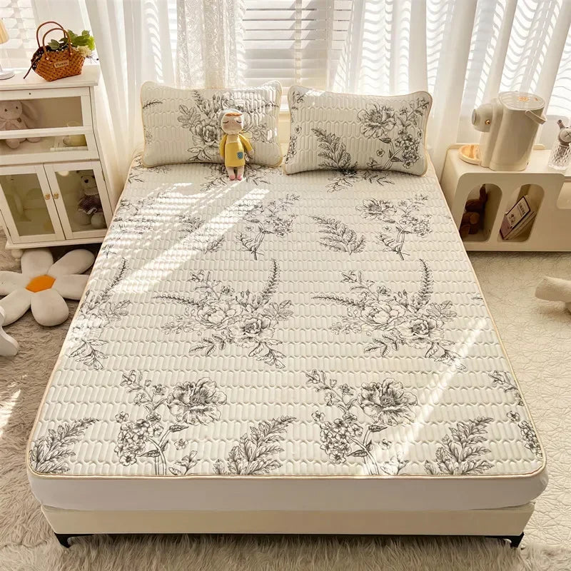 DecorBites™ Cartoon Print Silky Mattress Set: 4-Layer Quilted Breathable Cushion