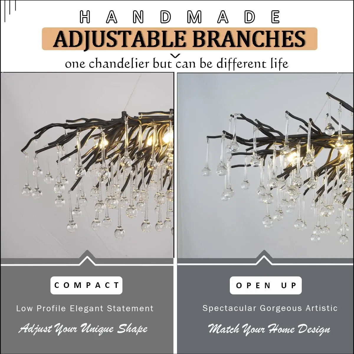 DecorBites™ Crystal Chandelier: Black/Gold/Chrome Ceiling Lamp for Living Room & Dining Table