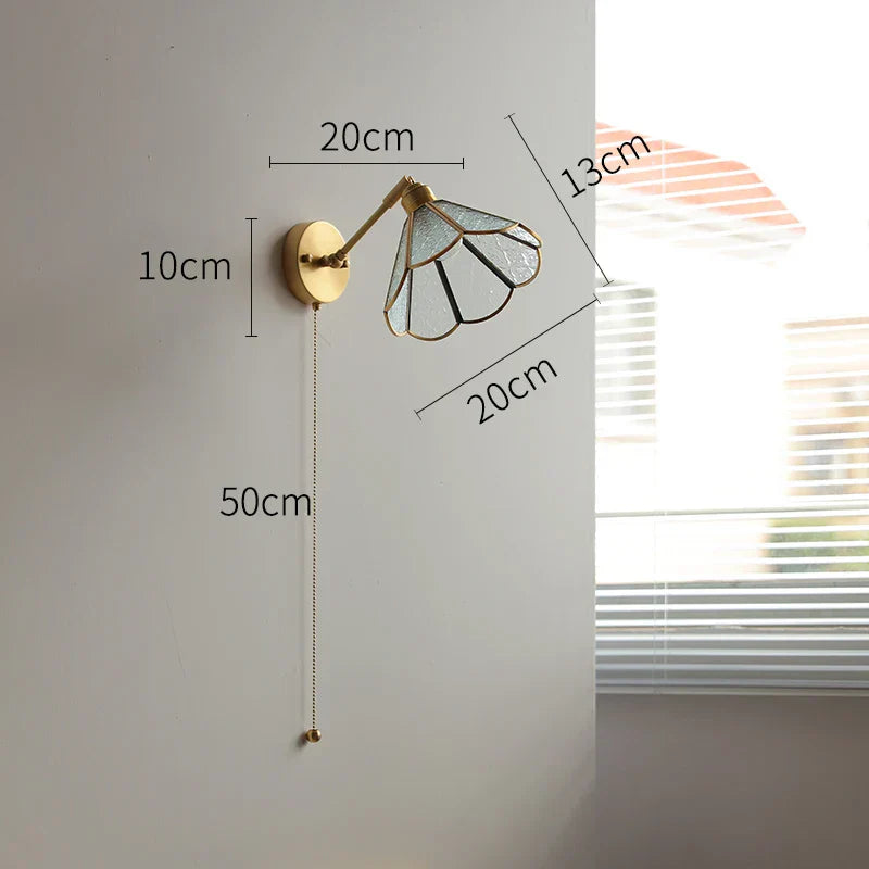 DecorBites™ Green Glass LED Wall Lights with Pull Chain Switch, Copper Finish