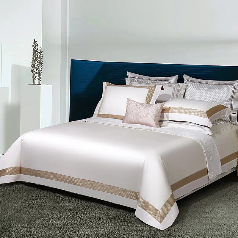 DecorBites™ 1000TC Egyptian Cotton Luxury Bedding Set with Gold Embroidery - Solid Color
