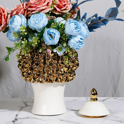 DecorBites™ Golden Flower Ginger Jar Relief Flower Vase Home Decor