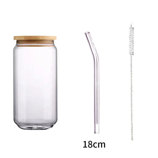 Taza de vidrio DecorBites™ con tapa de bambú - Taza de vidrio de borosilicato de alta calidad para té, jugo y café