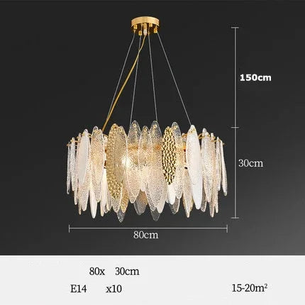 Gold Glass Pendant Chandelier 2-Tier 100cm
