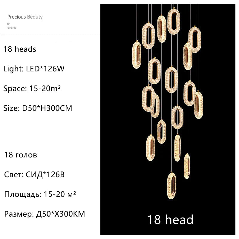 DecorBites™ Gold Acrylic Chandelier LED Pendant Light Modern Staircase Bedroom Living Room Decor