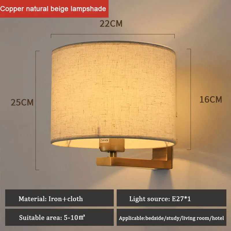 DecorBites™ Chinese Style Wall Lamp Warm Cloth Cover Bedroom Living Room Light