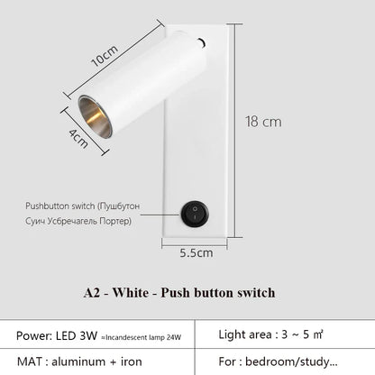 DecorBites™ Black Brass LED Wall Lamp Sconce with Switch and USB Port, 3W Spotlight