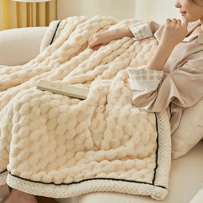 DecorBites™ Double-Layer Coral Fleece Blanket: Super Soft Queen King Quilt for Winter