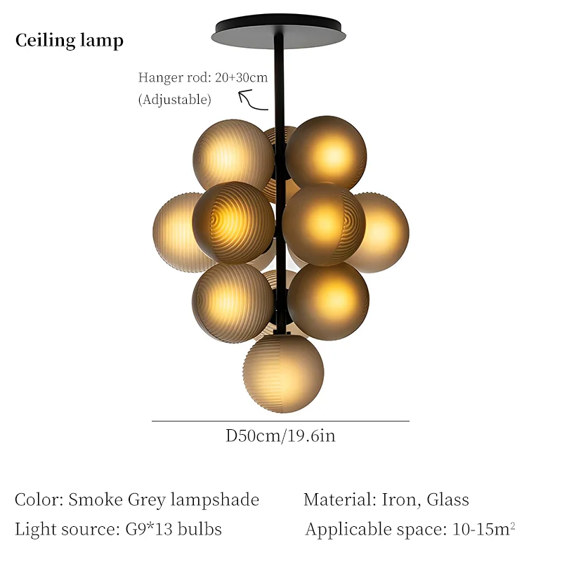 Lámpara de araña DecorBites™ con forma de uva: Lámpara colgante moderna con bola de cristal para sala de estar y dormitorio