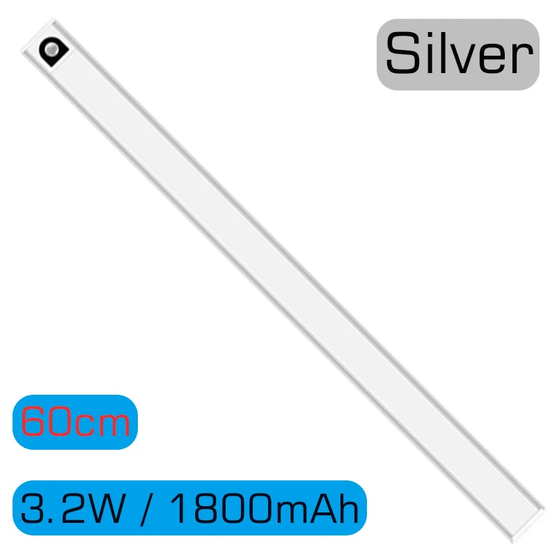 شريط إضاءة خزانة LED من DecorBites™: مستشعر حركة، ألومنيوم، شريط طويل، مغناطيس، خزانة ملابس المطبخ