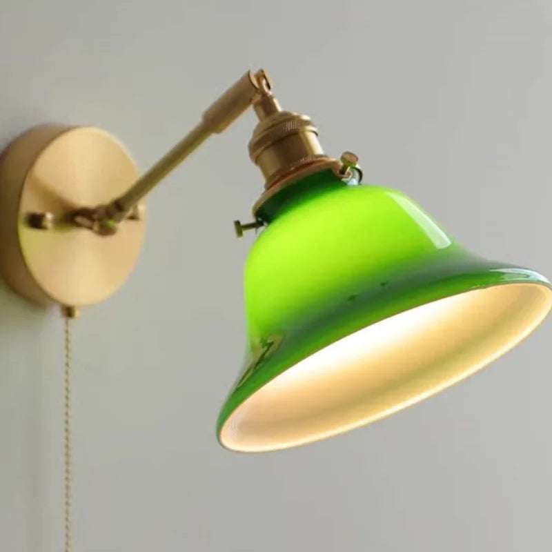 Decorbites™ Grünes Loft LED Wandlicht: Vintage Nachttischlampe, Oben Unten Drehbares Glas, Zugkettenschalter