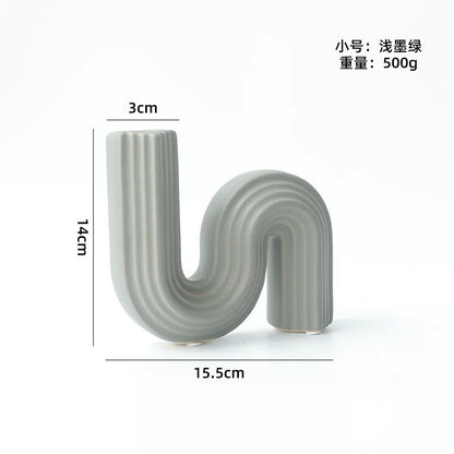 Jarrón geométrico de cerámica DecorBites™ | Decoración de escritorio en forma de S | Accesorios de decoración para el hogar