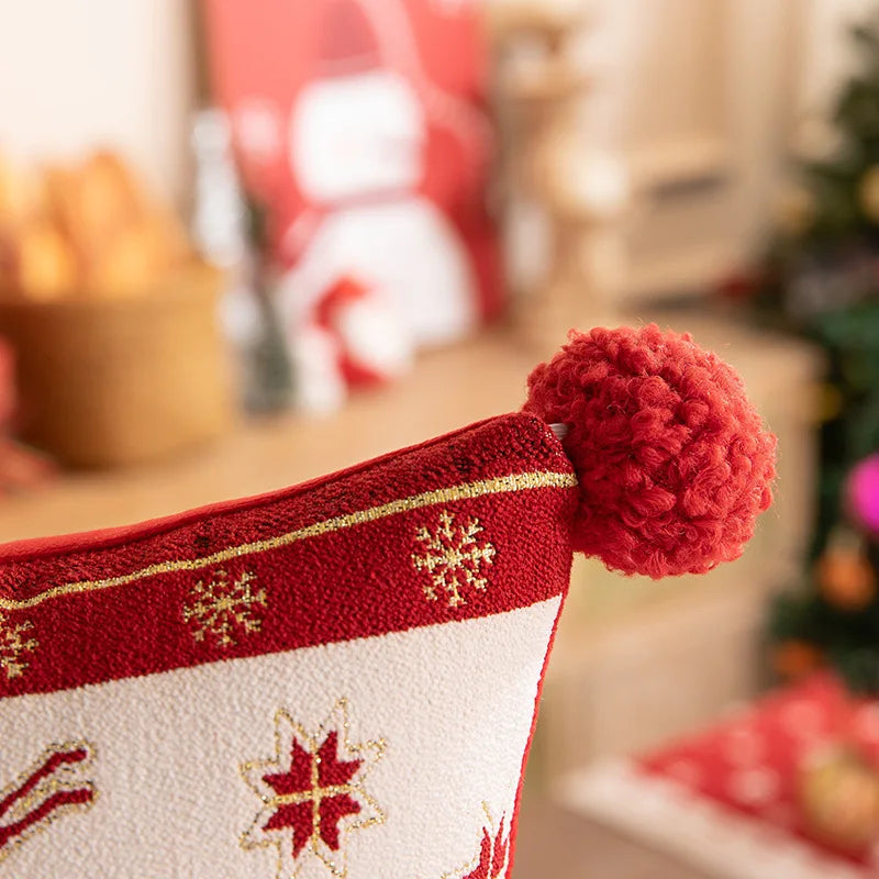 DecorBites™ Christmas Jacquard Elk Snowflake Embroidered Throw Pillow Cover - Festive Home Decor