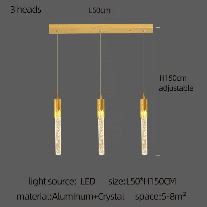 DecorBites™ Gold Crystal LED Chandelier: Modern Dining Room Lamps, Hanging Kitchen Ceiling Light