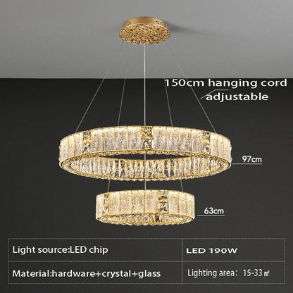 DecorBites™ Crystal Glass Chandelier: Big Round Luxury LED Ceiling Hanging Lamps for Home Decor.