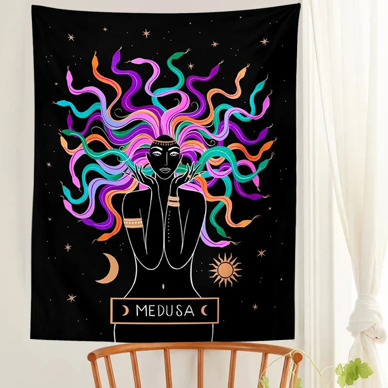 Moon Phase Girl Tapestry Wall Hanging Boho decor Decobites Witchcraft Tapestries Bedroom Girl's room