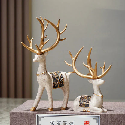 DecorBites™ Deer Figurine Set | Resin Elk Reindeer Sculpture for Christmas Decoration