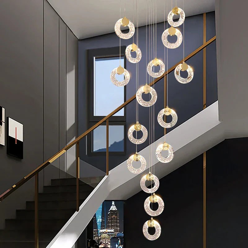 DecorBites™ Circular Crystal Led Chandelier Luxury Modern Villa Staircase Living Room Decor Fixtur