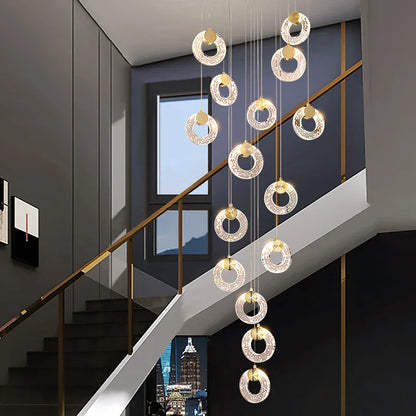 DecorBites™ Circular Crystal Led Chandelier Luxury Modern Villa Staircase Living Room Decor Fixtur