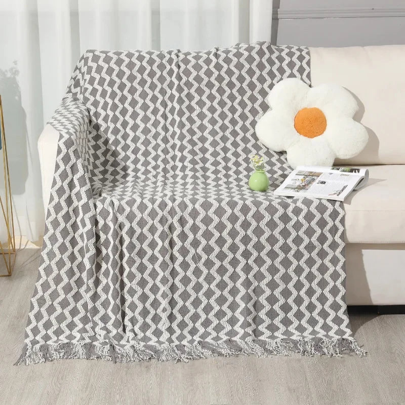 DecorBites™ Knitted Tassel Hem Blanket: Cozy Warmth for Home, Office, Sofa, and More