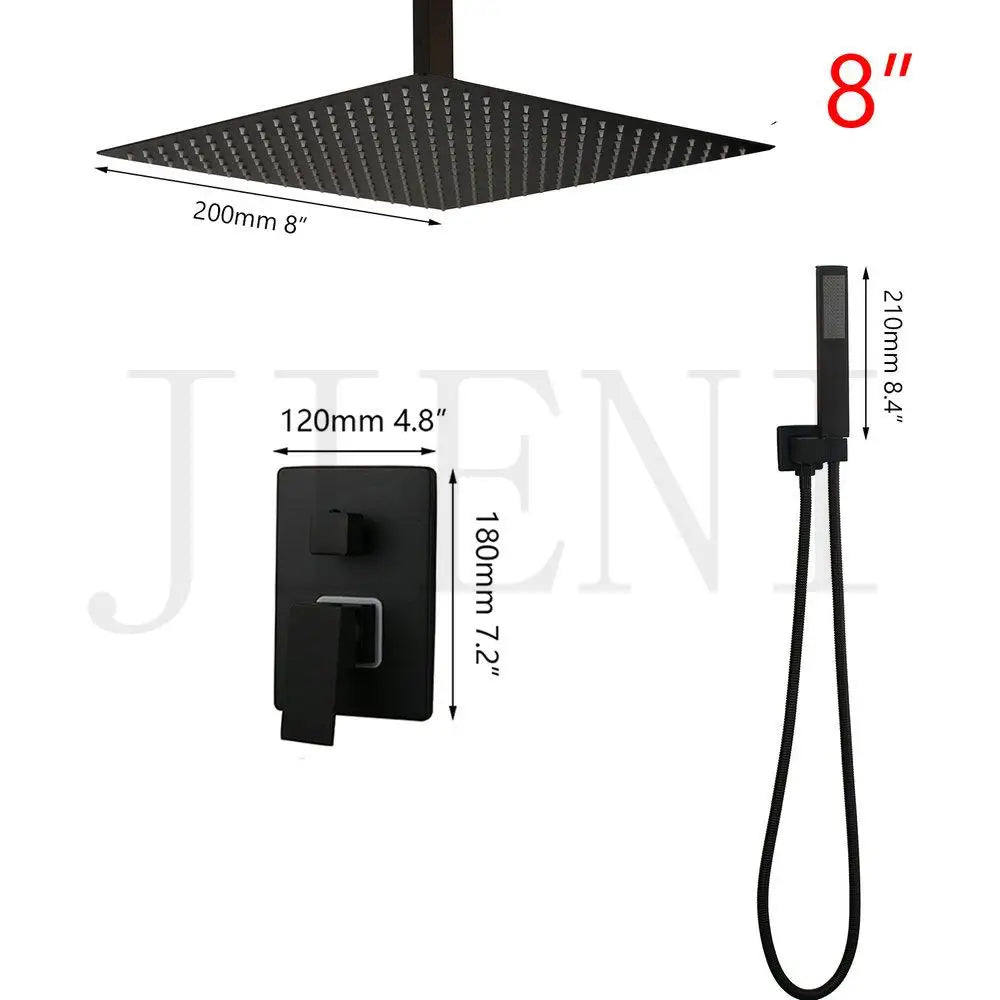 DecorBites™ Black Bathroom Shower Faucet Set with Ceiling Mount LED Shower Head Mixer Tap