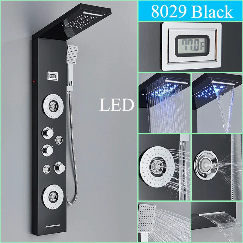Columna de baño con panel de ducha LED DecorBites™ con chorros de hidromasaje tipo lluvia/cascada