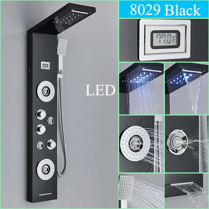 Columna de baño con panel de ducha LED DecorBites™ con chorros de hidromasaje tipo lluvia/cascada