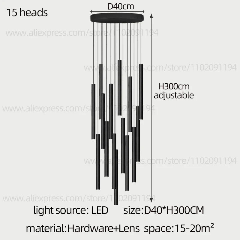 DecorBites™ Cylindrical LED Staircase Chandelier Suspension Light - Modern Villa Water Pipe Fixture