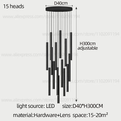 DecorBites™ Cylindrical LED Staircase Chandelier Suspension Light - Modern Villa Water Pipe Fixture
