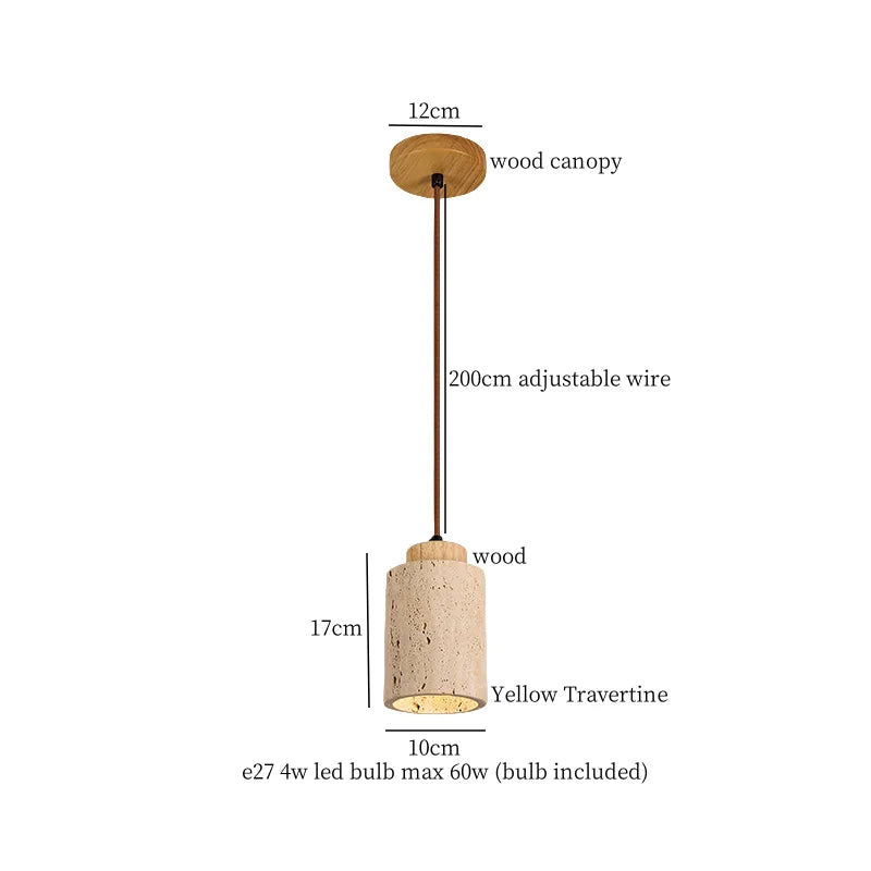 Yellow Travertine Pendant Lamp Polished Copper