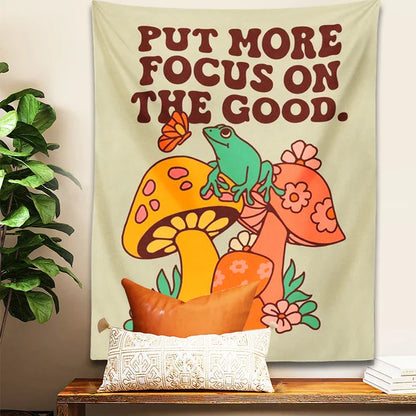 Decobites Mushroom Frog Tapestry Wall Hanging for Trippy Aesthetic Retro Boho Decor