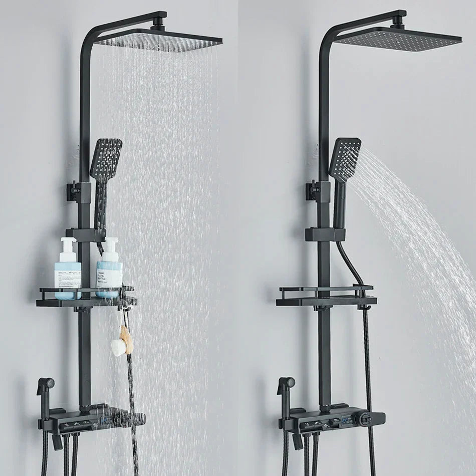 DecorBites™ Digital Display Shower Faucet Rainfall Head Thermostatic Mixer Set