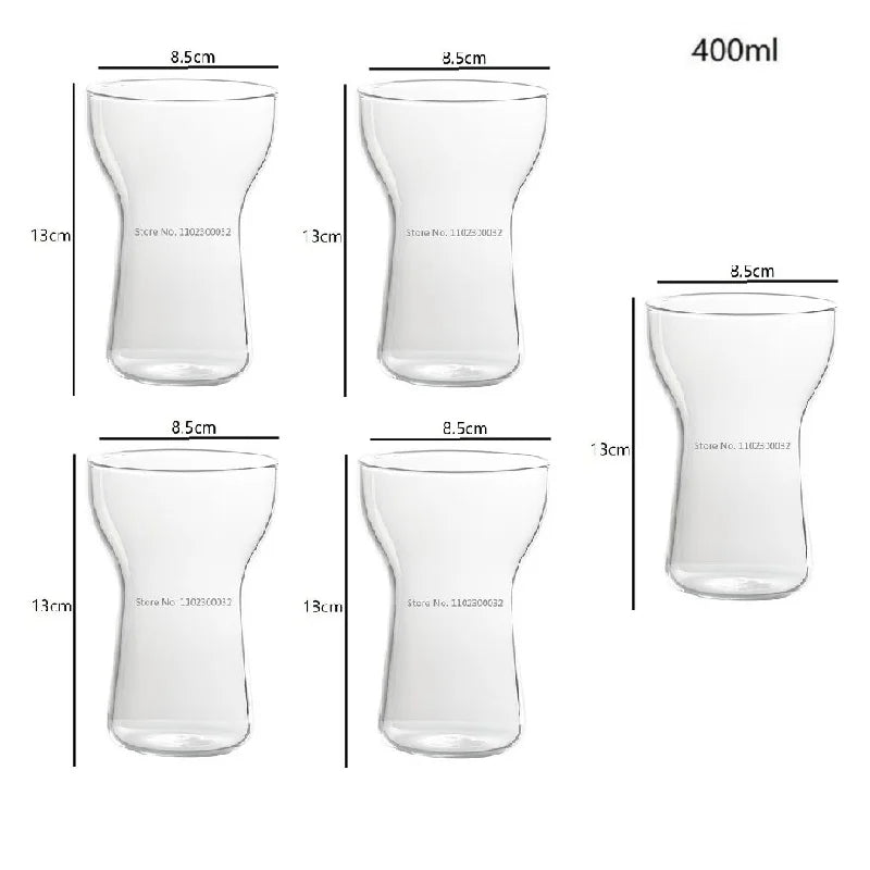 Juego de vasos de vidrio DecorBites™ para bebidas, ideales para el hogar, cafeterías y bares. Aislantes térmicos para jugos y té. Transparentes.