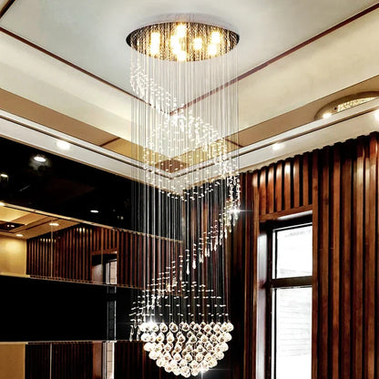DecorBites™ Crystal Staircase Chandelier: Modern LED Indoor Lighting for Living Room, Lobby, and Home