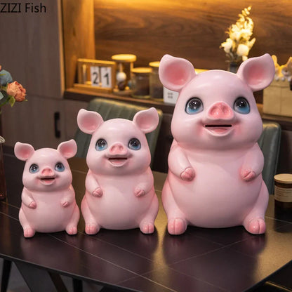 DecorBites™ Cartoon Pig Child Savings Jar Piggy Bank Desk Decoration Resin Sculpture