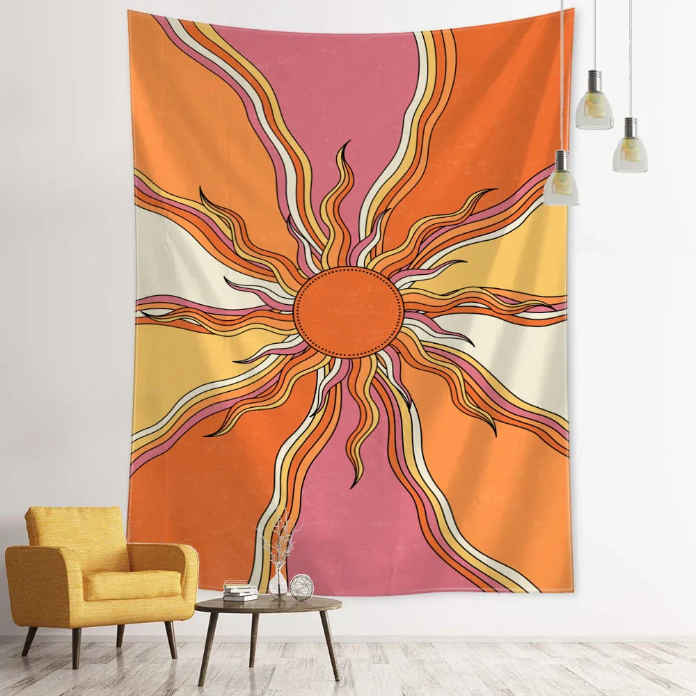 Colorful Sun Hippie Tapestry Wall Hanging by Decobites - Boho Chic Home Decor