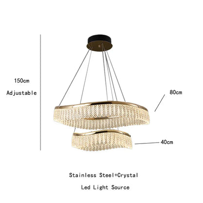 DecorBites™ Golden Crystal Chandelier Luxury Round Pendant Lamparas Art Decor Fixture